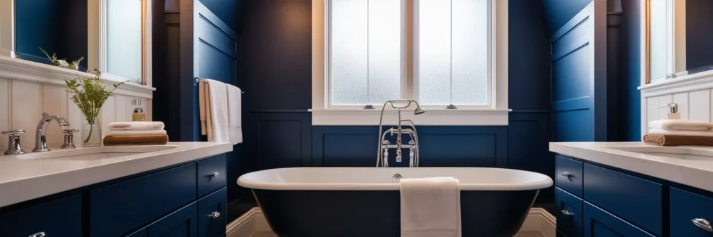 renovated bathroom blue